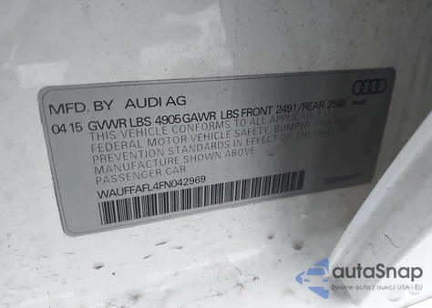 2015 Audi A4 2.0T Premium из США, поврежденный, VIN WAUFFAFL4FN042969